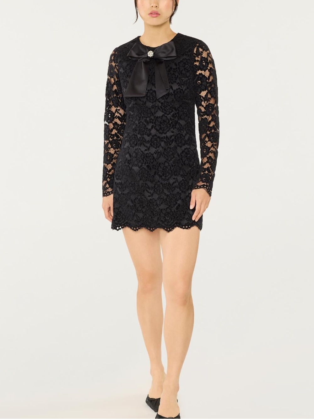 NWT LIKELY Tyler Long Sleeve Lace Minidress Black Pearl Bow Size 10